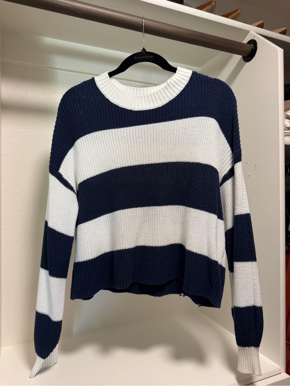 wonder nation Navy and White Wide-Stripe Crewneck Sweater